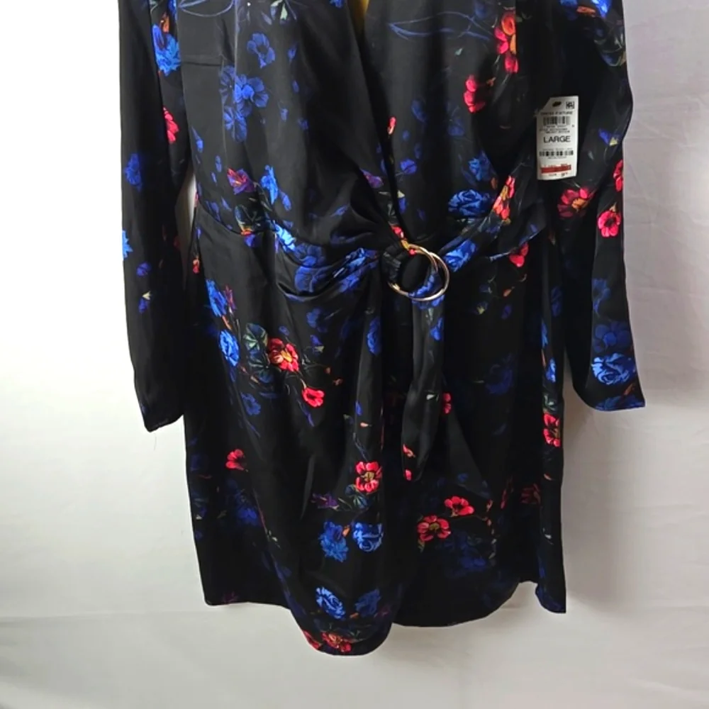 I.N.C. International Concepts Black Floral Print Faux-Wrap Long Sleeve Dress L - Picture 4 of 12